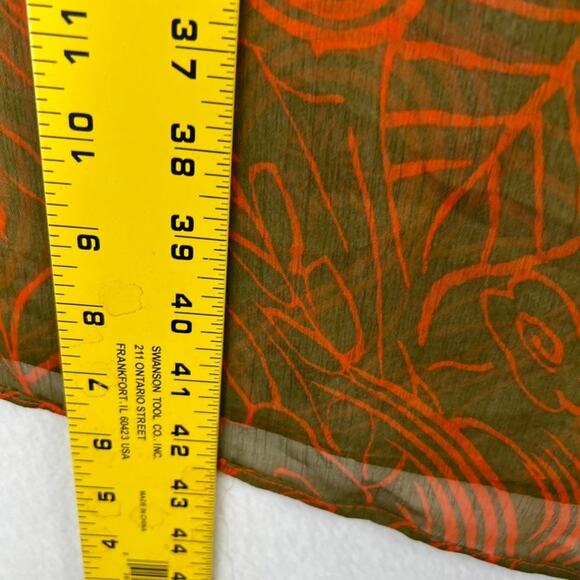 Scarf Wrap Shawl Polka Dot Floral Semi-Sheer XL Long Orange Green Vtg - Picture 6 of 8